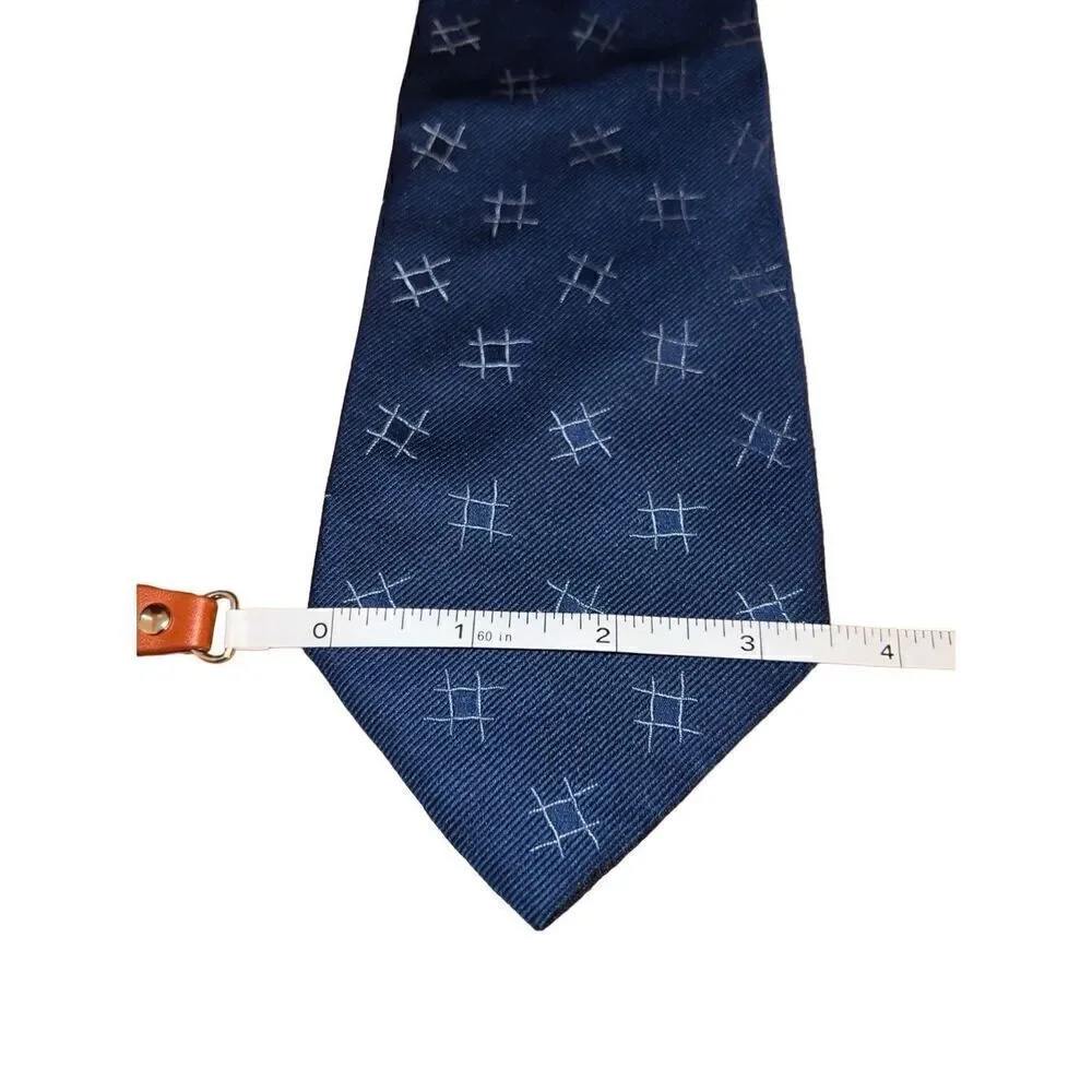 Paul Stuart Navy Tick Tack Toe Print 100% Silk Handmade Neck Tie